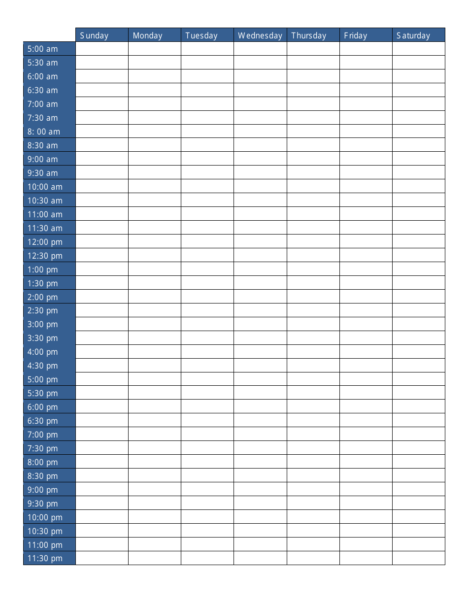 Blue Weekly Schedule Template - Big Table Download Printable PDF ...