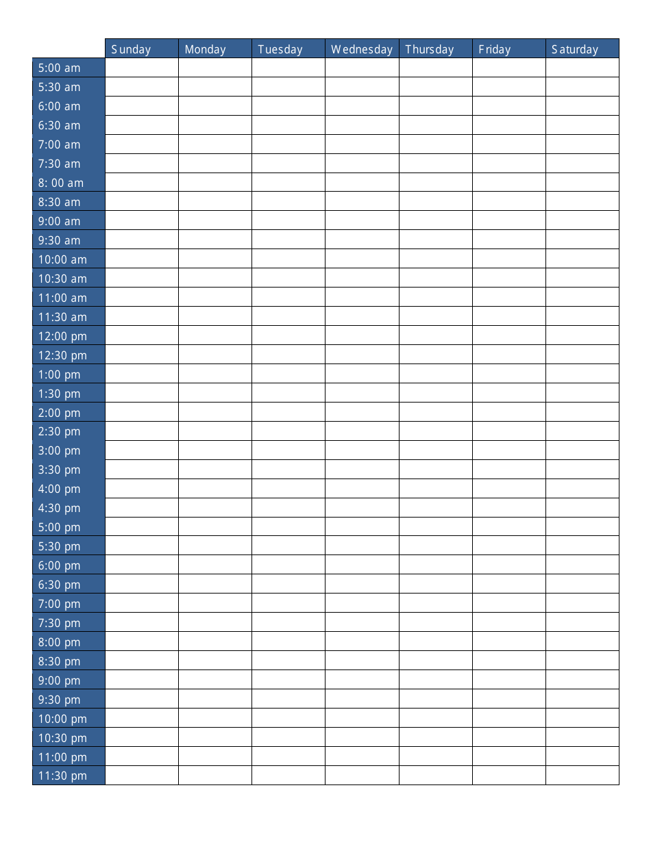 Blue Weekly Schedule Template - Big Table