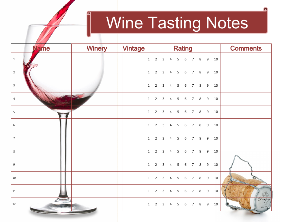 Wine Tasting Sheet Template