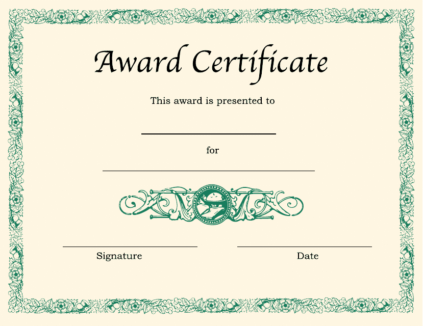 Award Certificate Template Preview - Beige and Green Design