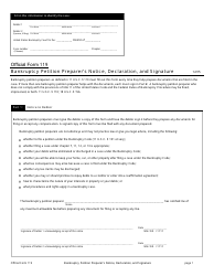 Document preview: Official Form 119 Bankruptcy Petition Preparer's Notice, Declaration, and Signature