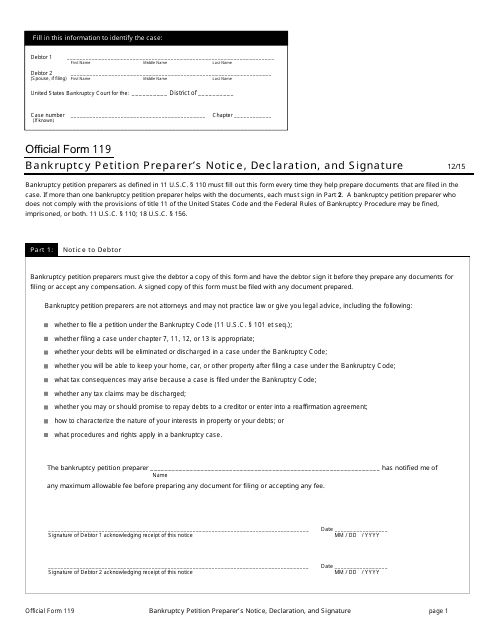 Official Form 119  Printable Pdf