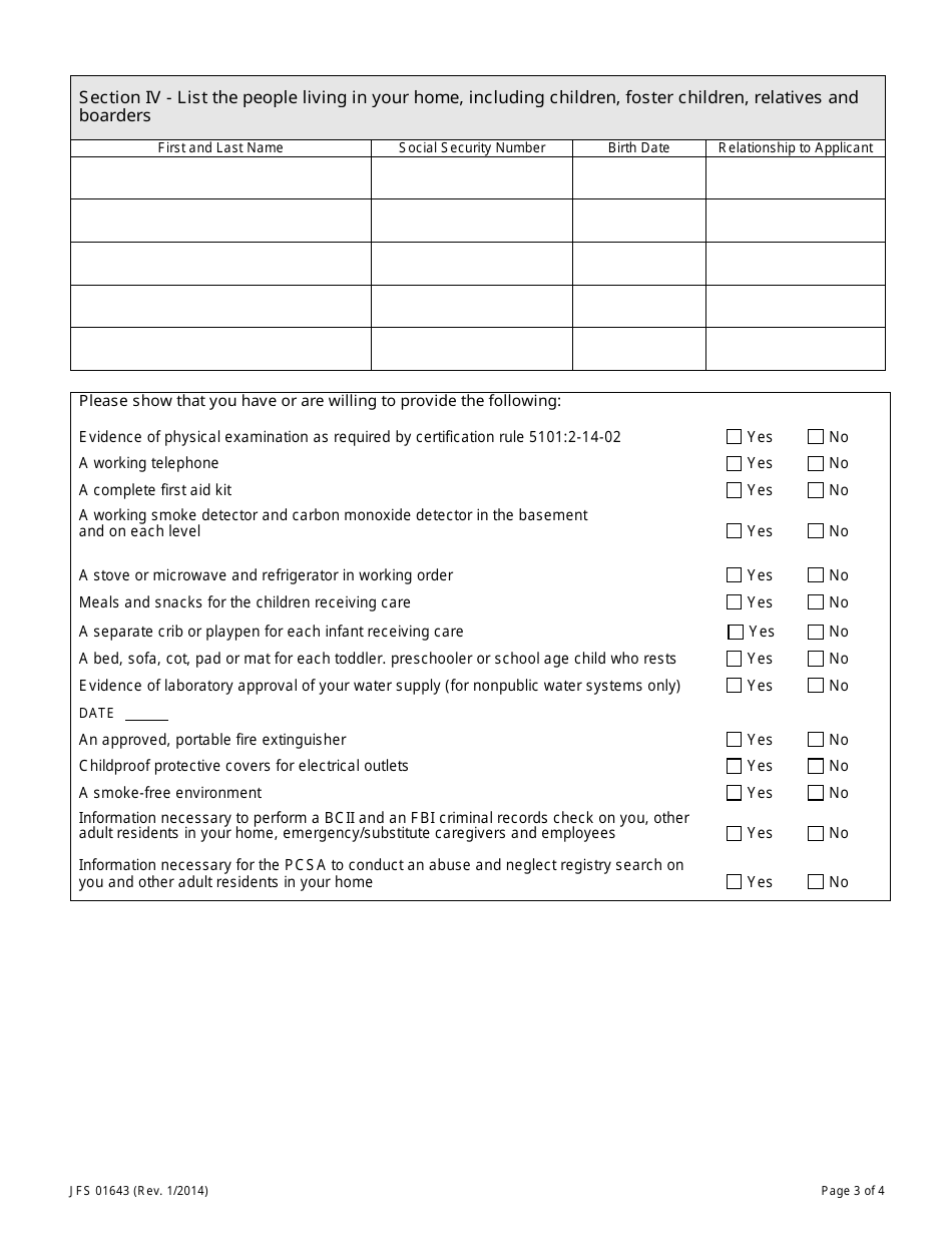 Form JFS01643 Application for Licensed Type B Home - Ohio, Page 3