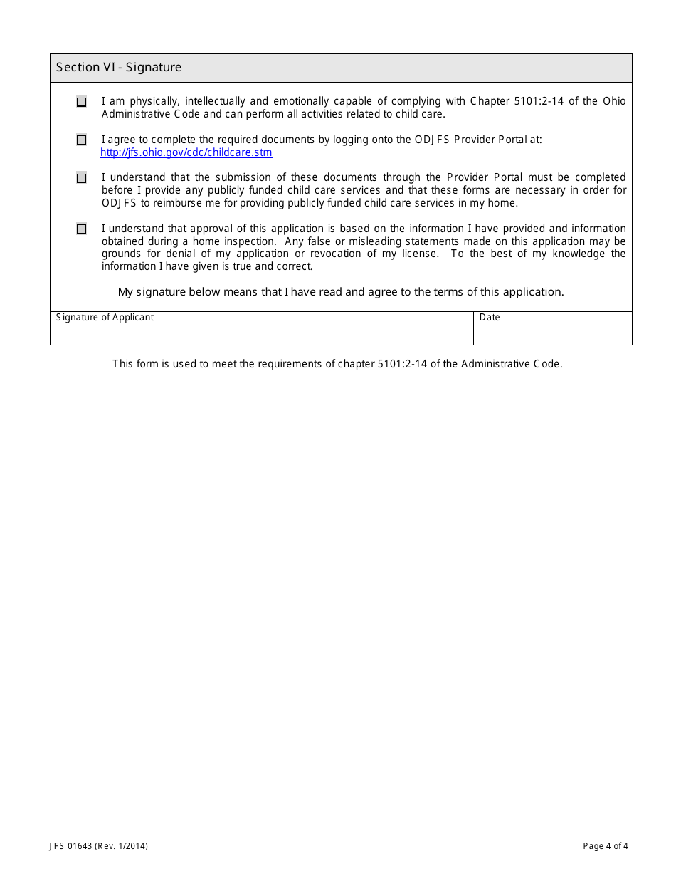 Form JFS01643 Application for Licensed Type B Home - Ohio, Page 4