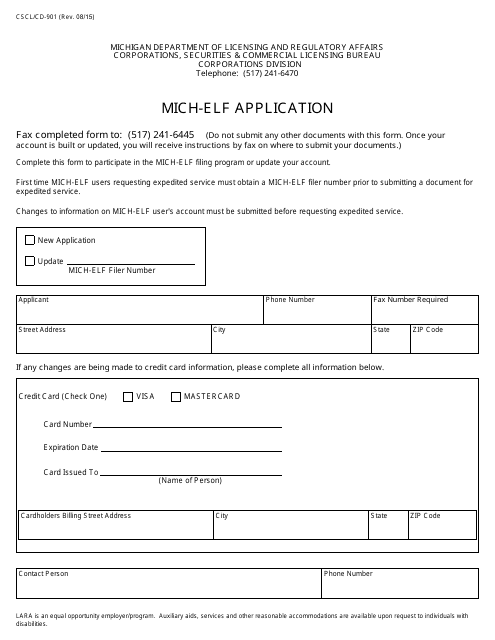 Form CSCL/CD-901 Mich Elf Application - Michigan