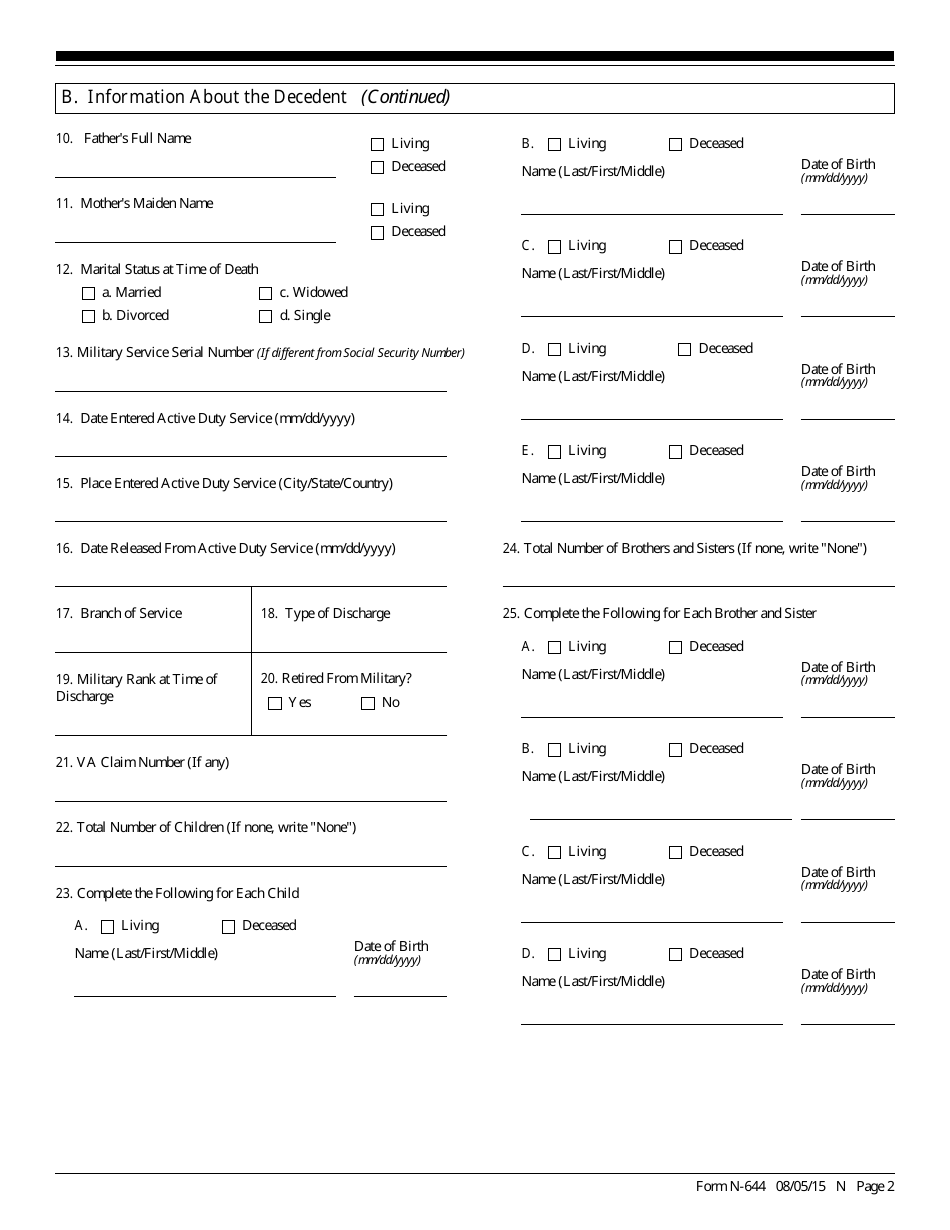 USCIS Form N-644 Application for Posthumous Citizenship, Page 2