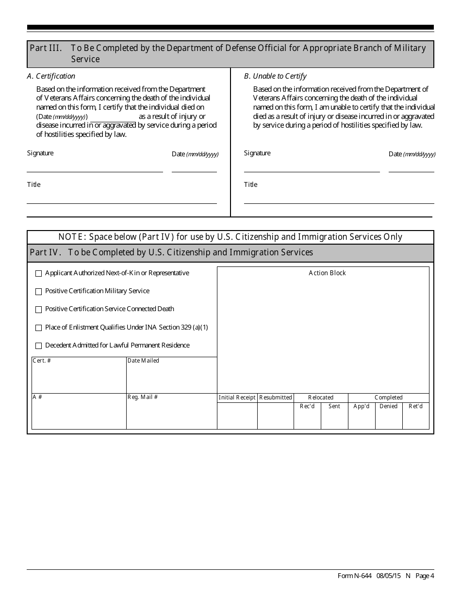 USCIS Form N-644 Application for Posthumous Citizenship, Page 4