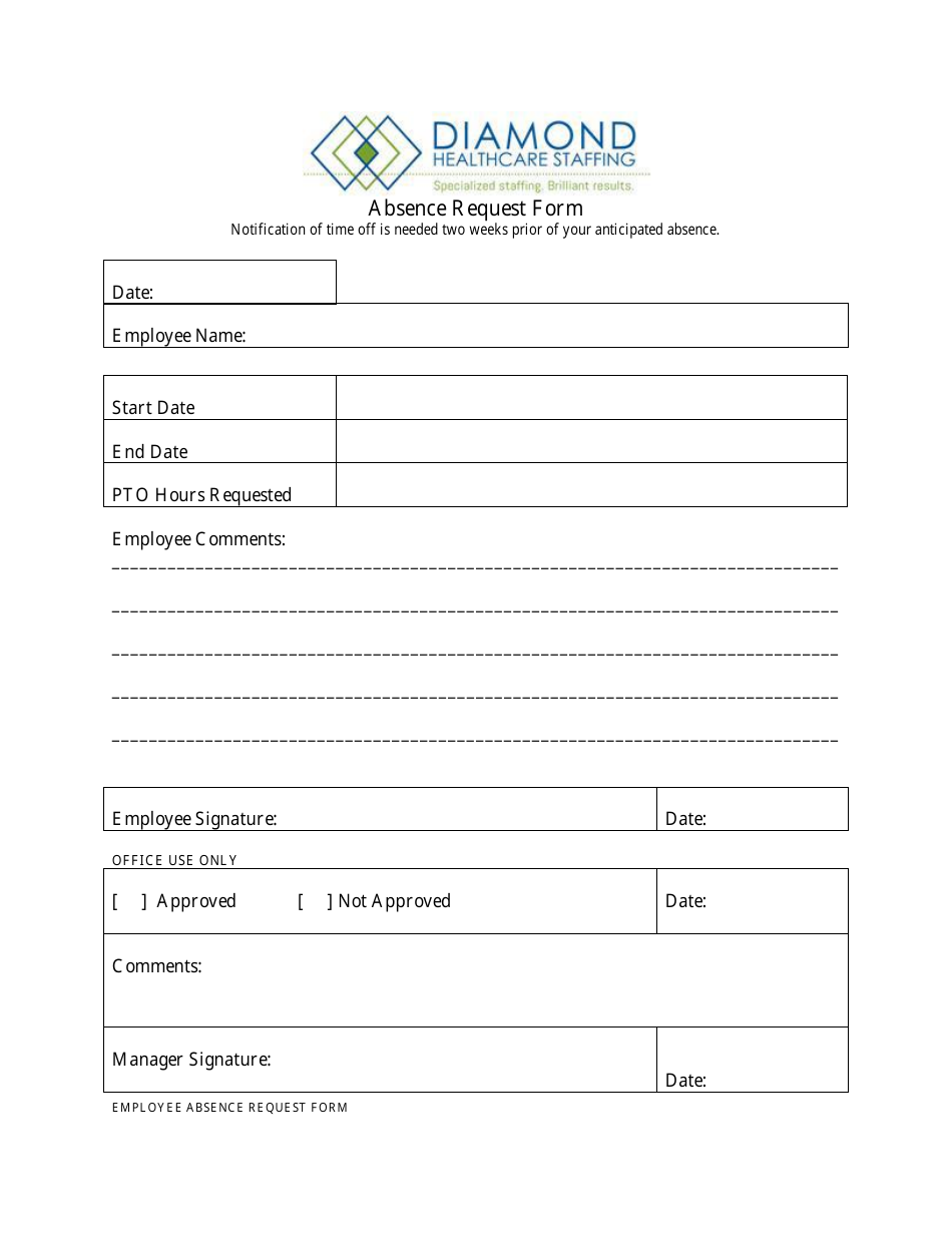 Absence Request Form - Diamond Healthcare Staffing Download Printable ...