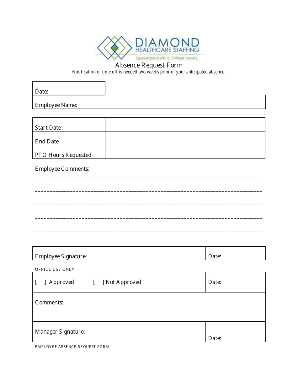Absence Request Form - Diamond Healthcare Staffing, Page 1