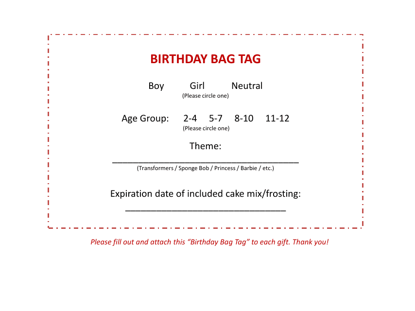 Birthday Bag Tag Template