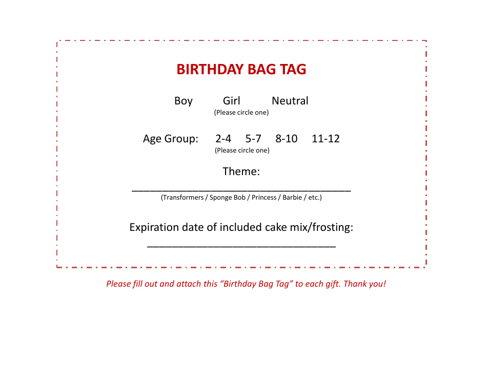 Birthday Bag Tag Template - Editable Watercolor Design