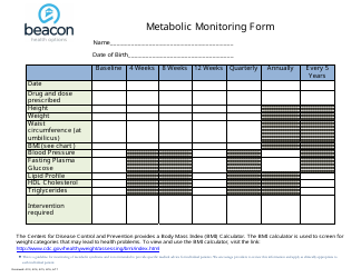 Document preview: Metabolic Monitoring Form - Beacon Health Options