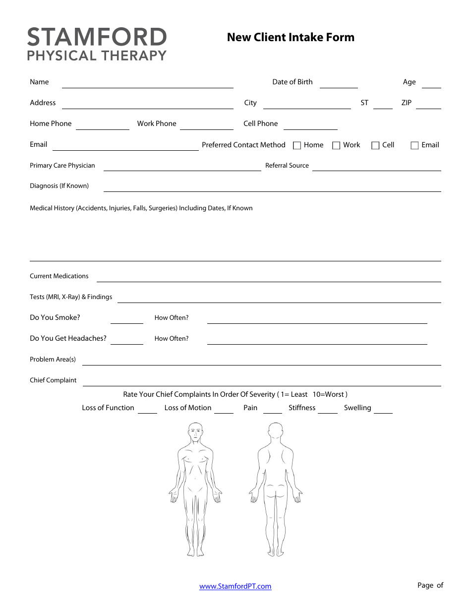 New Client Intake Form - Stamford Physical Therapy, Page 1