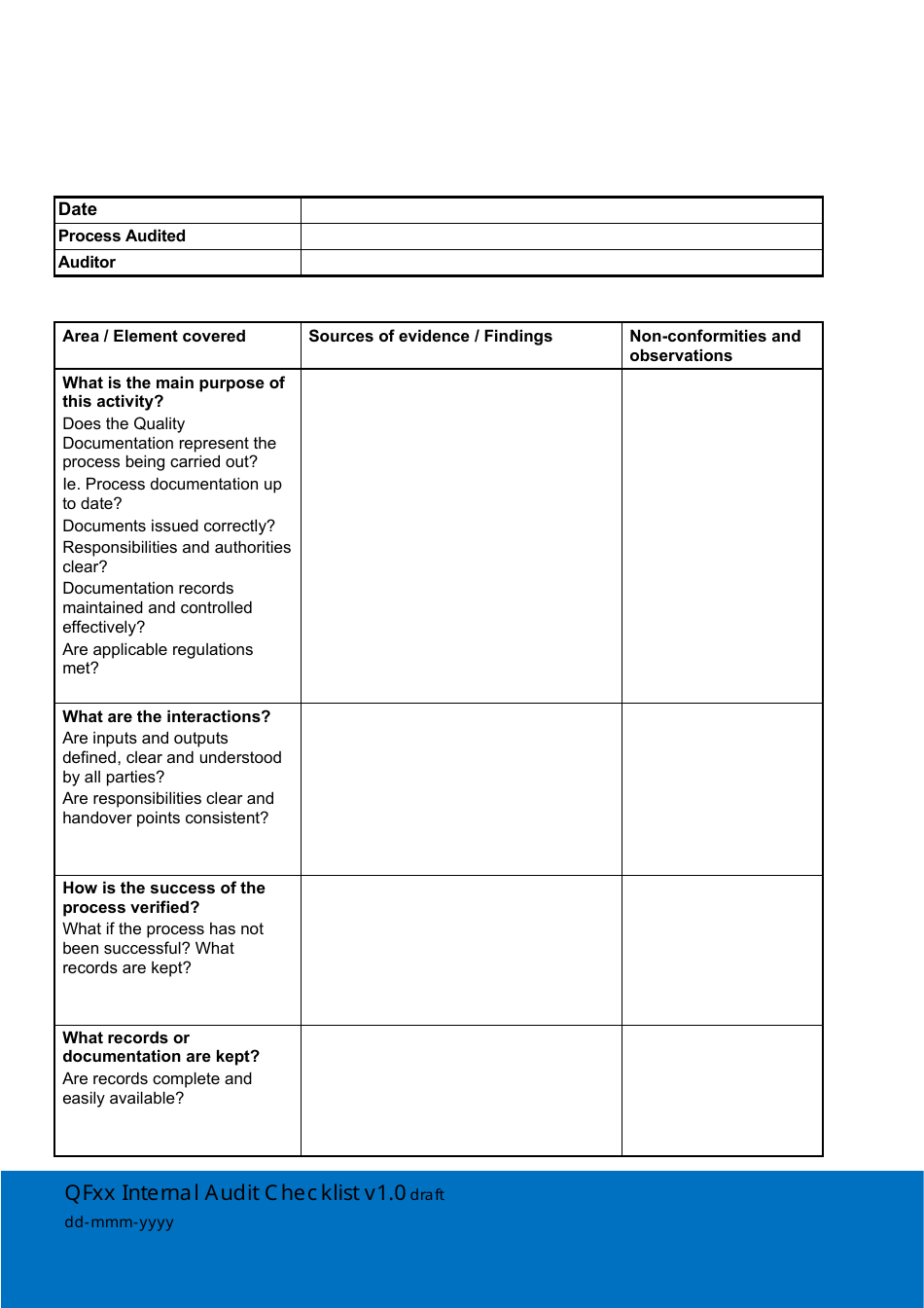 Internal Audit Checklist Template, Page 1