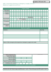 &quot;Medicine Supply Record Form - Nhs Community Pharmacy Emergency Supply Service&quot; - United Kingdom
