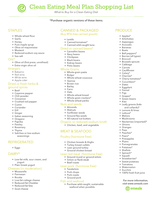 Clean Eating Meal Plan Shopping List Template - Emeals