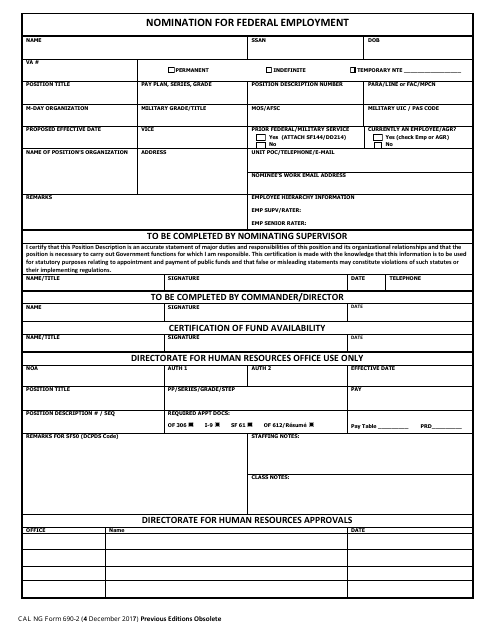 Form 690-2 Nomination for Federal Employment - California