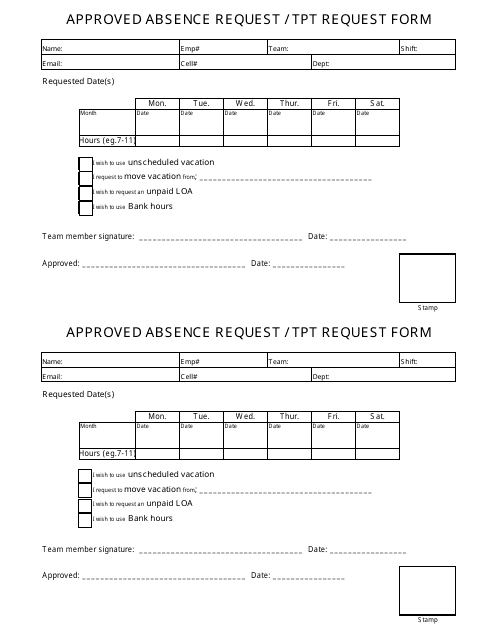 Approved Absence Request / Tpt Request Form Download Pdf
