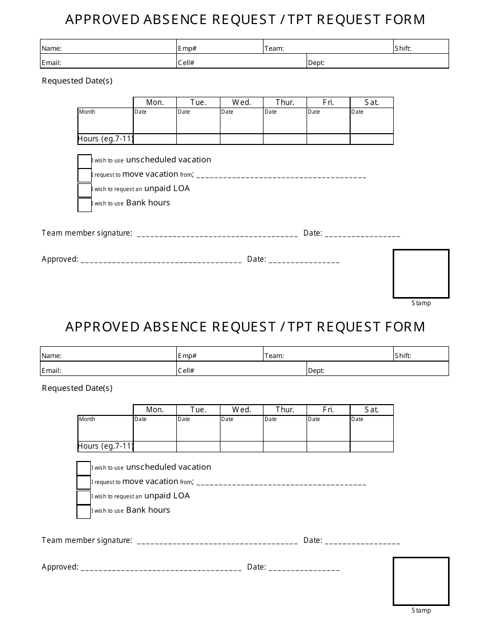 Pre Approval Absence Request Form Download Printable 5538
