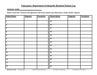 Emergency Department Orthopedic Rotation Patient Log Template
