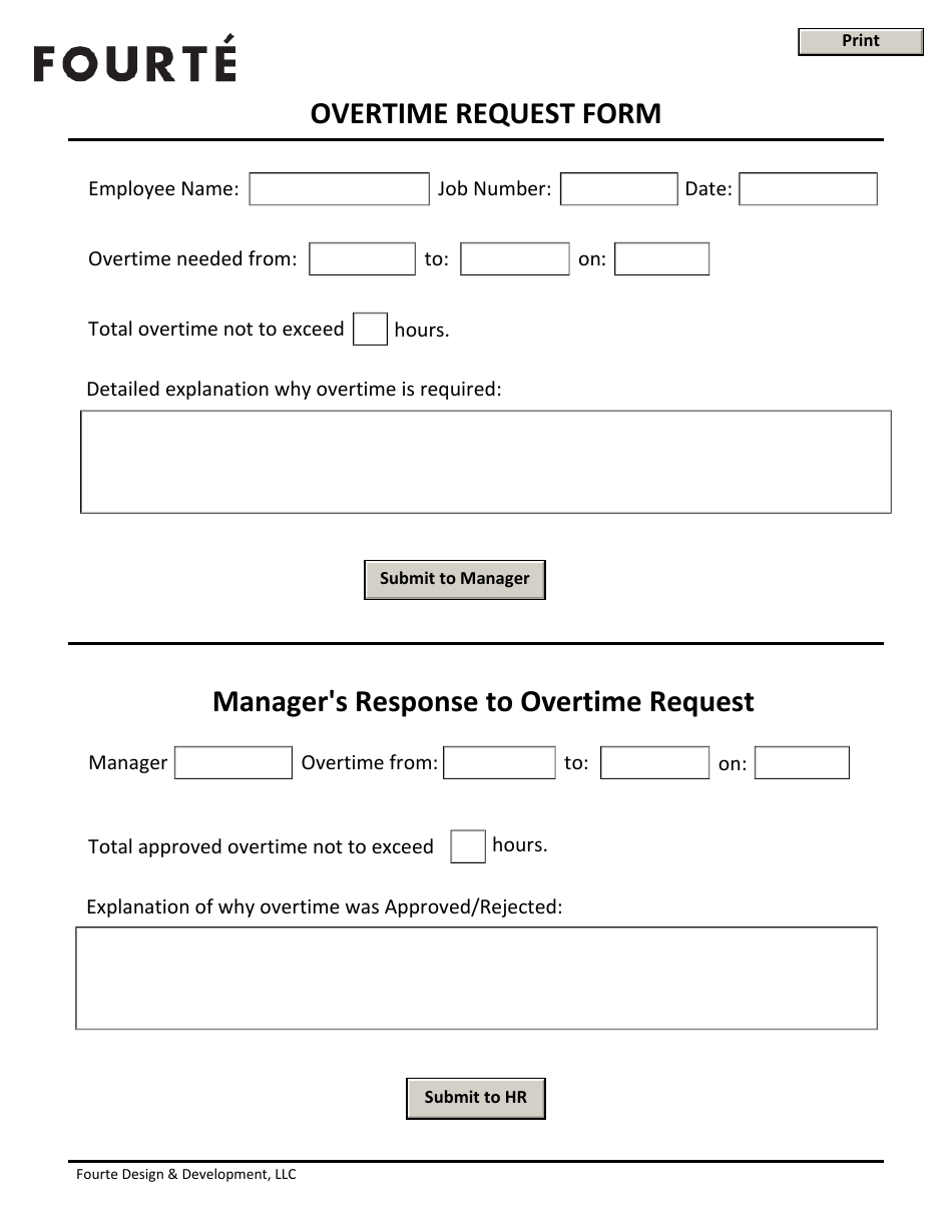 Overtime Request Form - Fourte - Fill Out, Sign Online and Download PDF ...