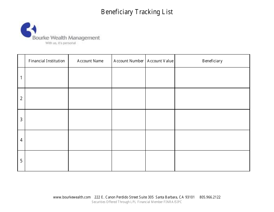Beneficiary Tracking List Template - Manage beneficiaries efficiently with Bourke Wealth Management
