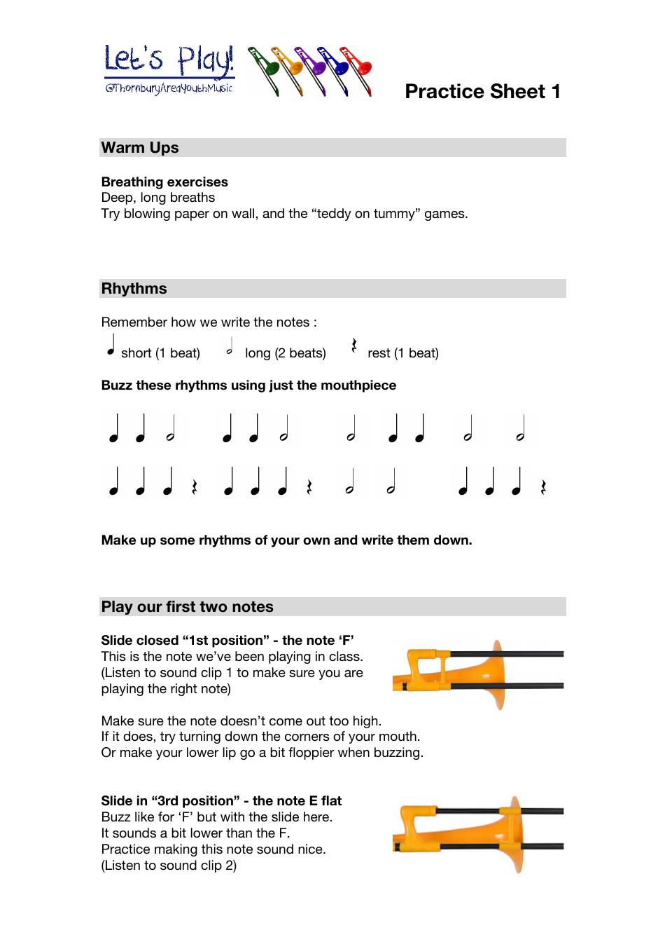 Trombone Practice Worksheet Preview – Thornbury Area Youth Music Apr 27 2021 Downloadable in PDF Format