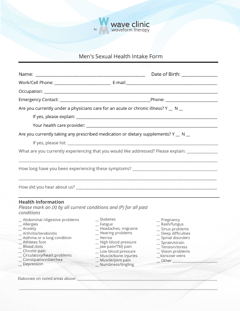 Men's Sexual Health Intake Form - Wave Clinic Download Pdf