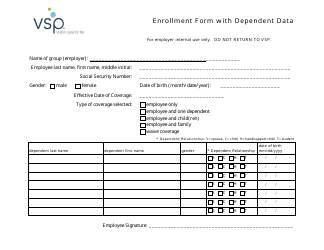 Document preview: Enrollment Form With Dependent Data - Vsp