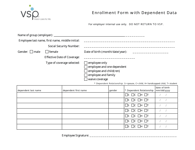 Enrollment Form With Dependent Data - Vsp Download Pdf