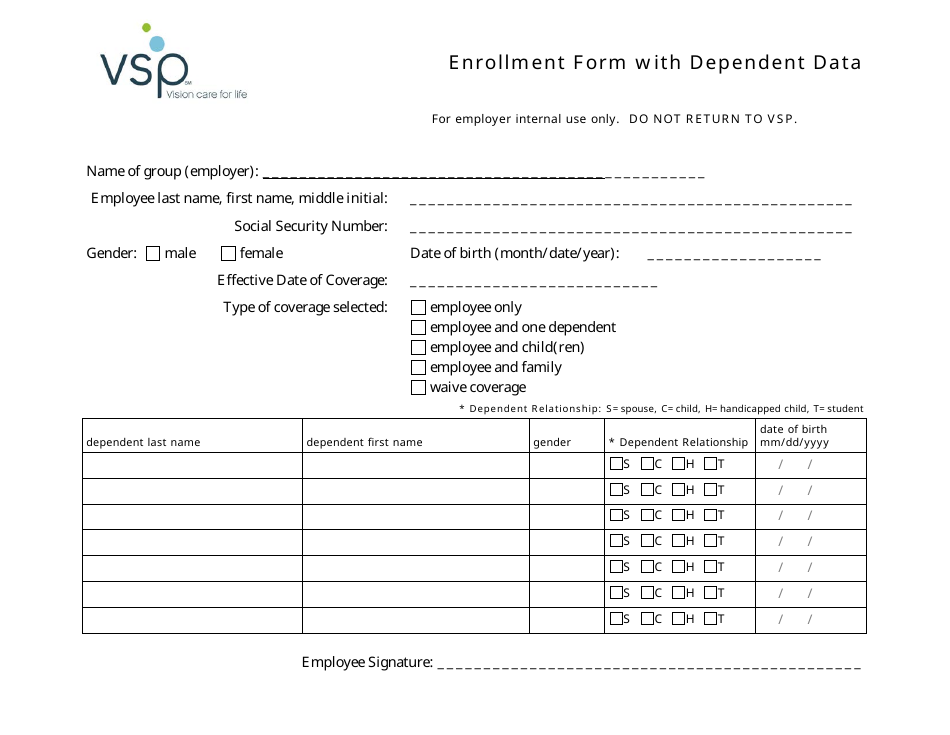 Enrollment Form With Dependent Data - Vsp, Page 1