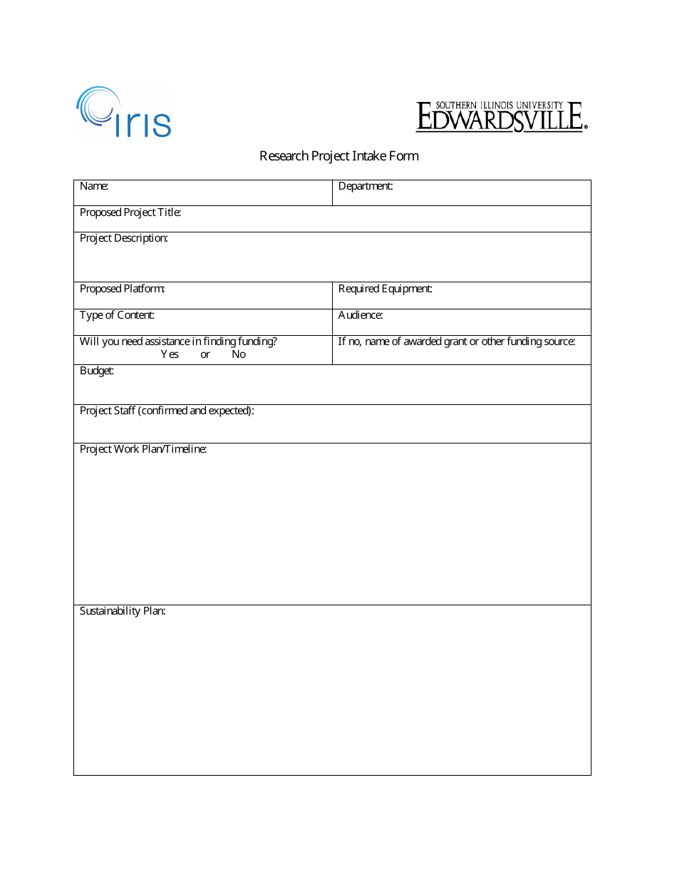 Research Project Intake Form - Iris, Page 1