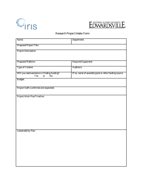 Research Project Intake Form - Iris Download Pdf