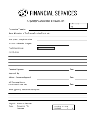 Document preview: Request for Authorization to Travel Form - Asi Financial Services
