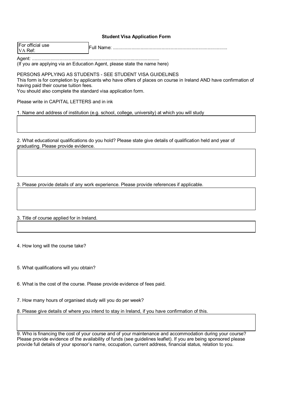 Ireland Student Visa Application Form Fill Out Sign Online And Download PDF Templateroller