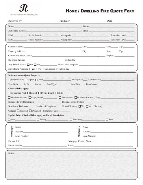 &quot;Home / Dwelling Fire Quote Form - Randig Insurance Agency&quot; Download Pdf