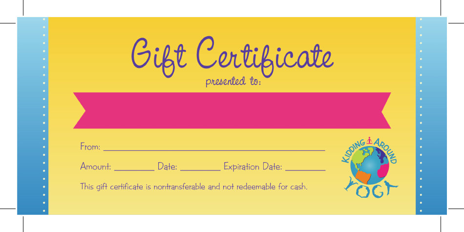 Gift Certificate Template Kidding Around Yoga Download Printable PDF