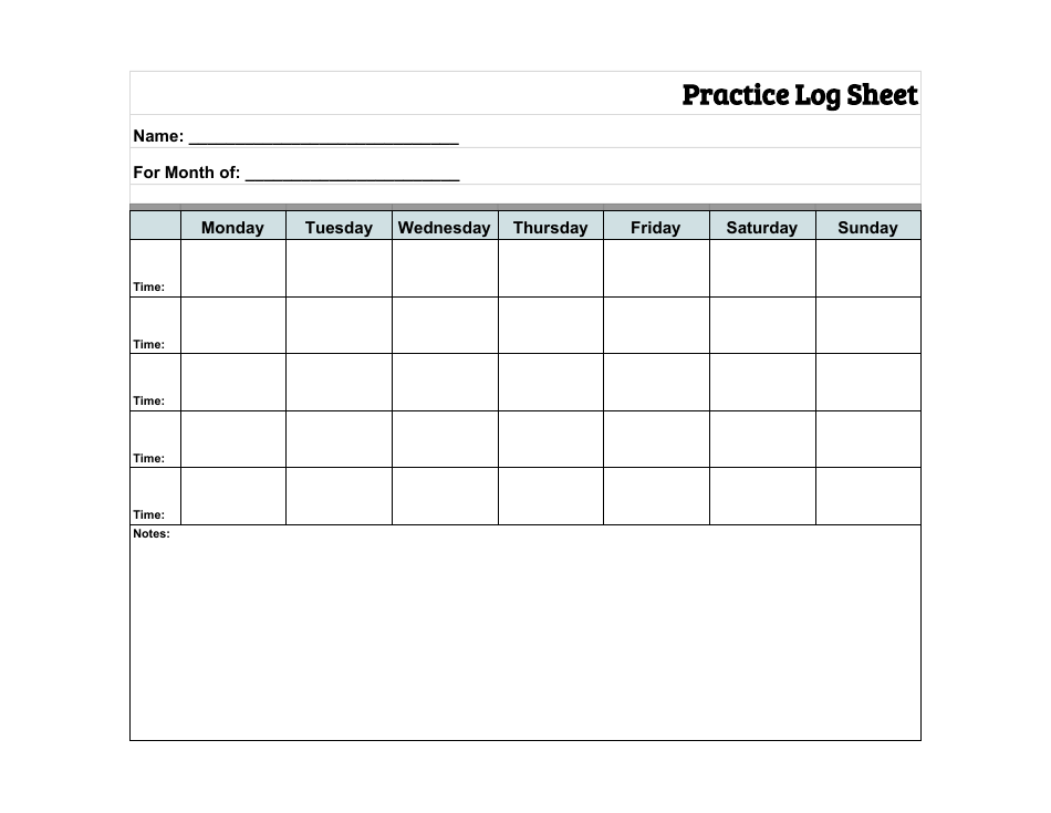 Practice Log Sheet Template - A comprehensive and efficient practice log sheet template for tracking and improving your daily practicing habits.