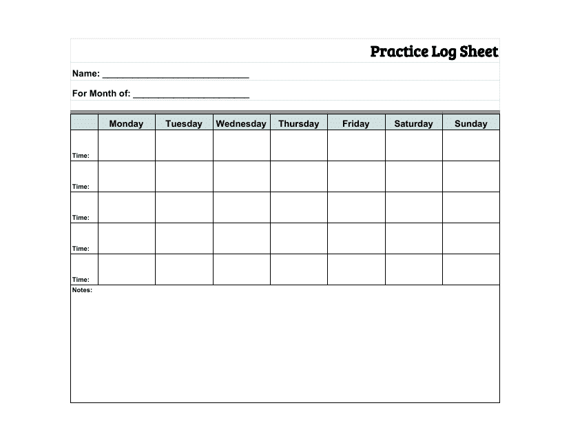 Practice Log Sheet Template