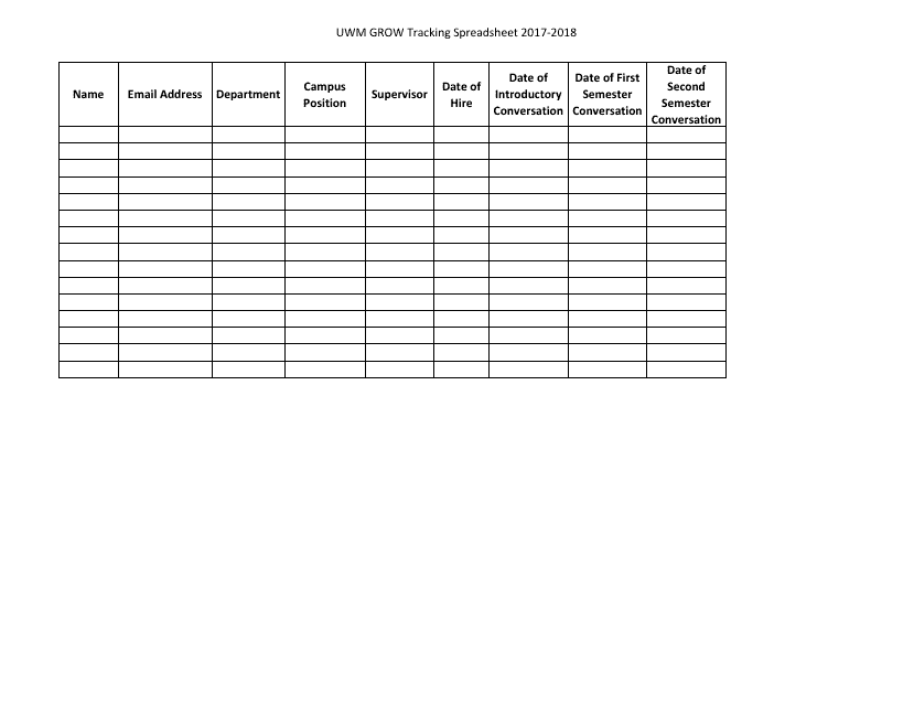&quot;Grow Tracking Spreadsheet Template - Uwm&quot; Download Pdf