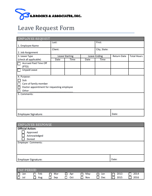 Leave Request Form - S.brooks &amp; Associates, Inc.