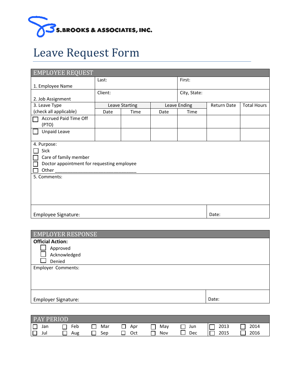 Leave Request Form - S.brooks & Associates, Inc. - Fill Out, Sign 