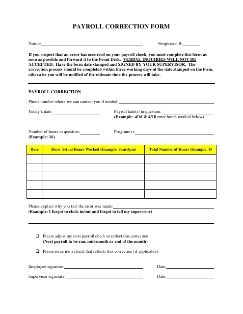 Payroll Correction Form Fill Out Sign Online And Download Pdf Templateroller 1796