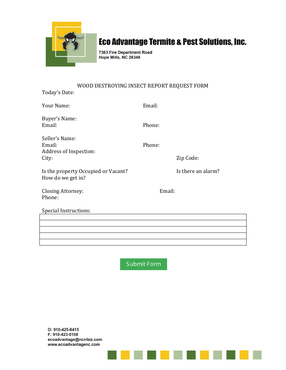 Wood Destroying Insect Report Request Form - Eco Advantage Termite  Pest Solutions, Inc., Page 1