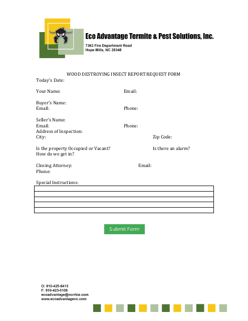 Wood Destroying Insect Report Request Form - Eco Advantage Termite & Pest Solutions, Inc.