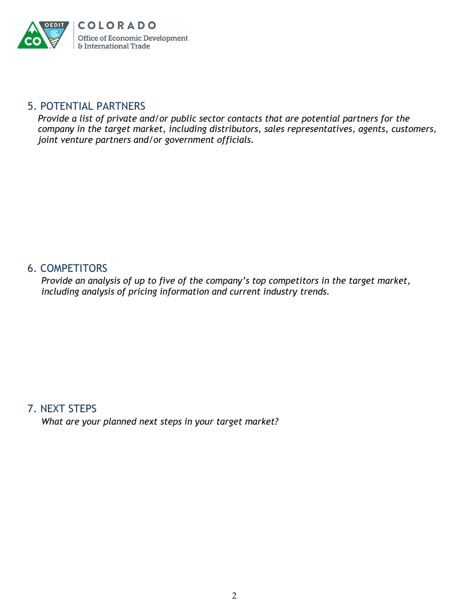 Advanced Industries (Ai) Export Grant Company Market Research Report Template - Colorado, Page 2