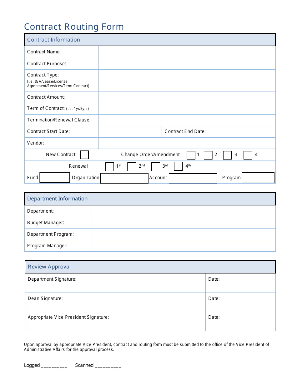 Contract Routing Form, Page 1