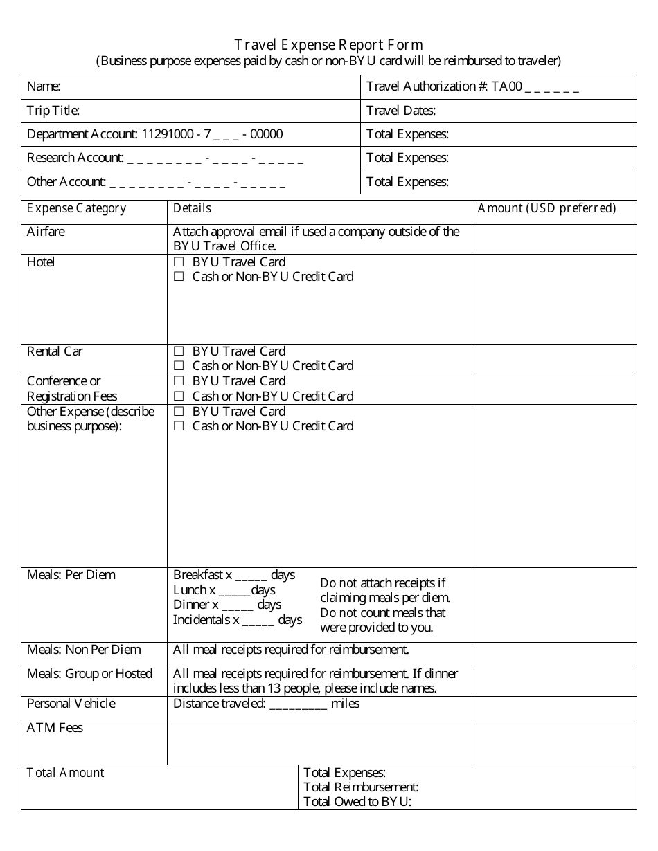 Travel Expense Report Form, Page 1
