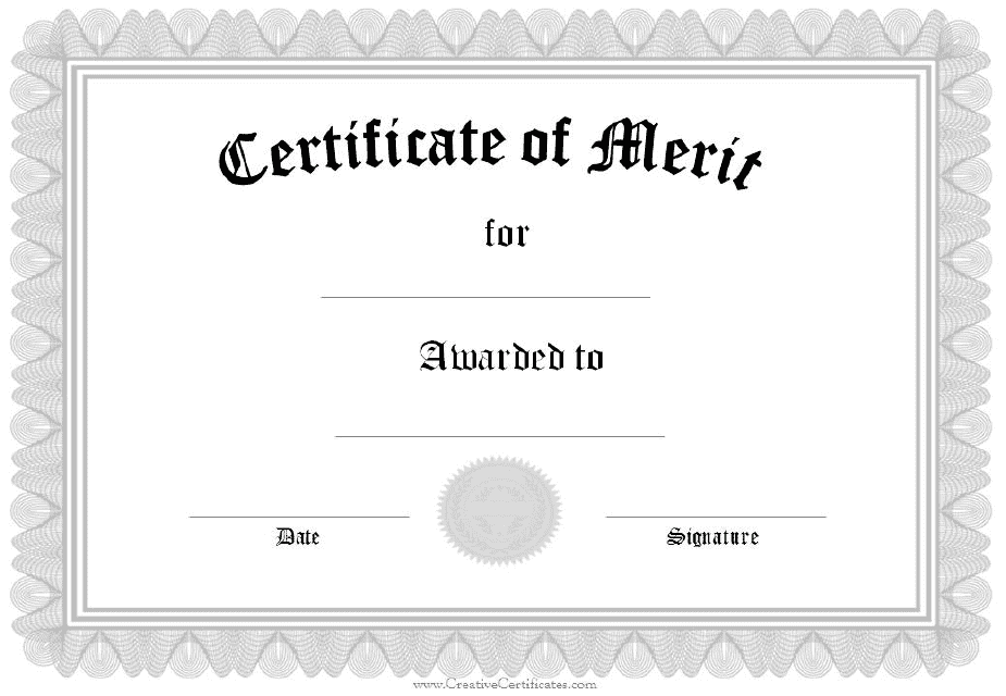 Certificate of Merit Template - Grey