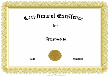 Document preview: Certificate of Excellence Template - Yellow
